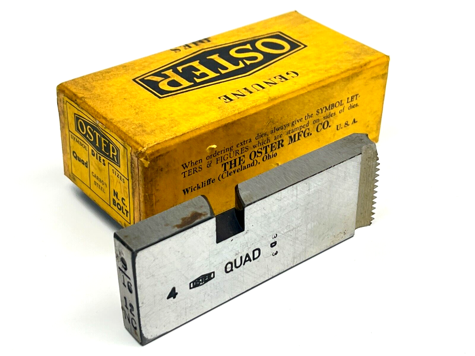 Oster Symbol Quad Carbon Steel 9/16" 12 N.C Bolt Die - New – Open box - Maverick Industrial Sales