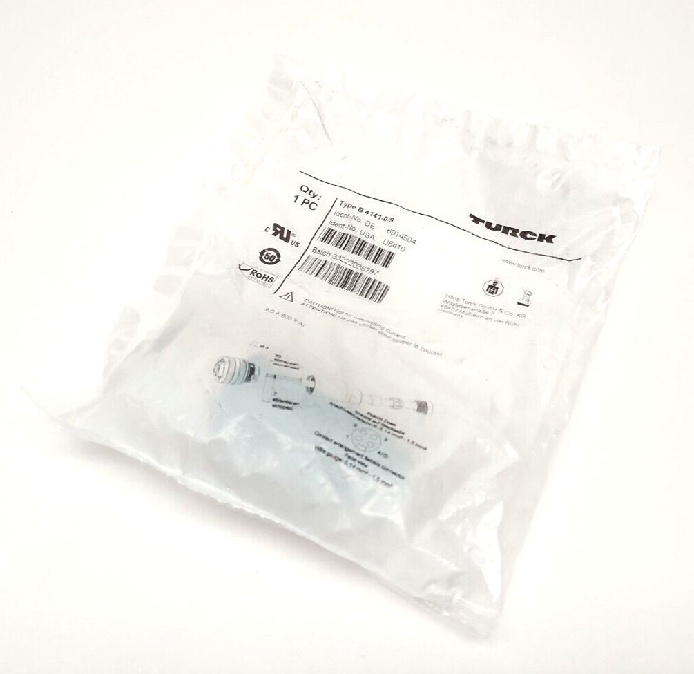 Turck B 4141-0/9 Field Wireable 7/8" Connector 4-Pin Female U6410 - New - Maverick Industrial Sales