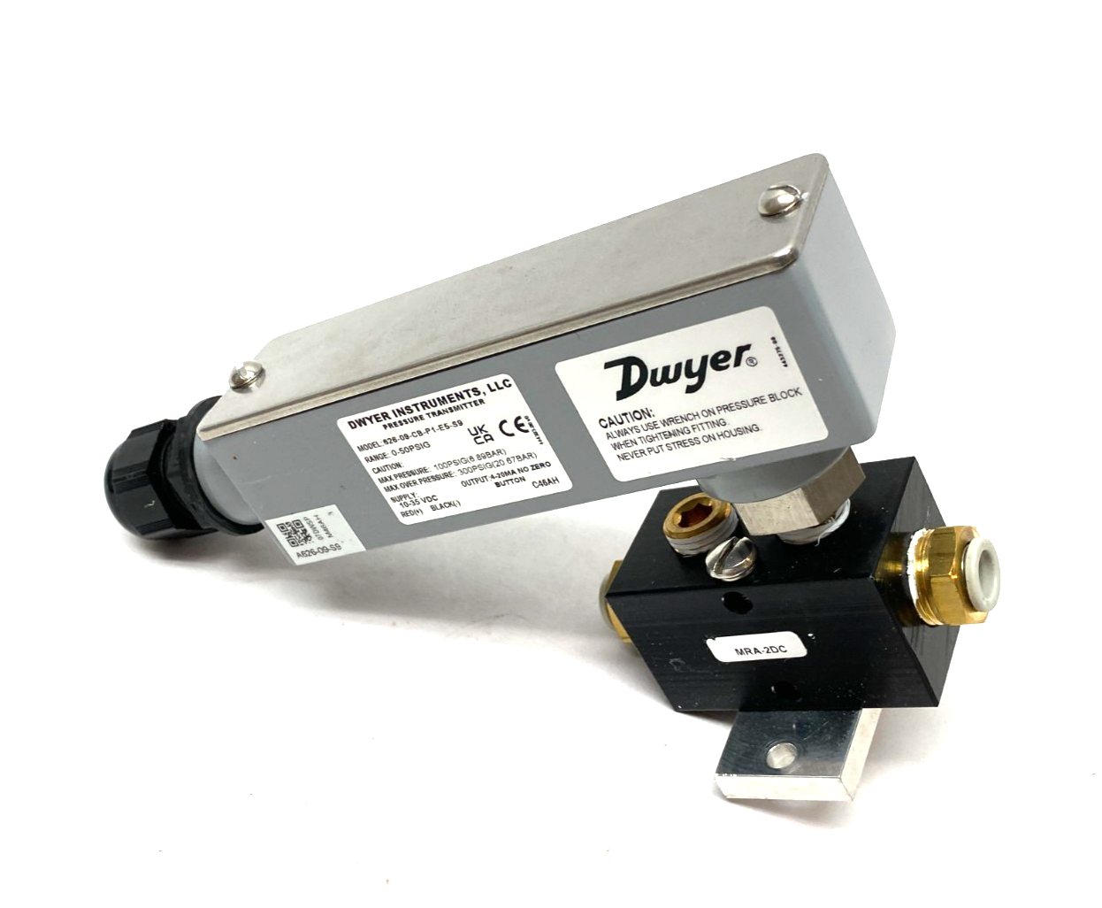 626-09-CB-P1-E5-S9 | Dwyer Industrial Pressure Transmitter w/ MRA-2DC Manifold - New – Open box - Maverick Industrial Sales