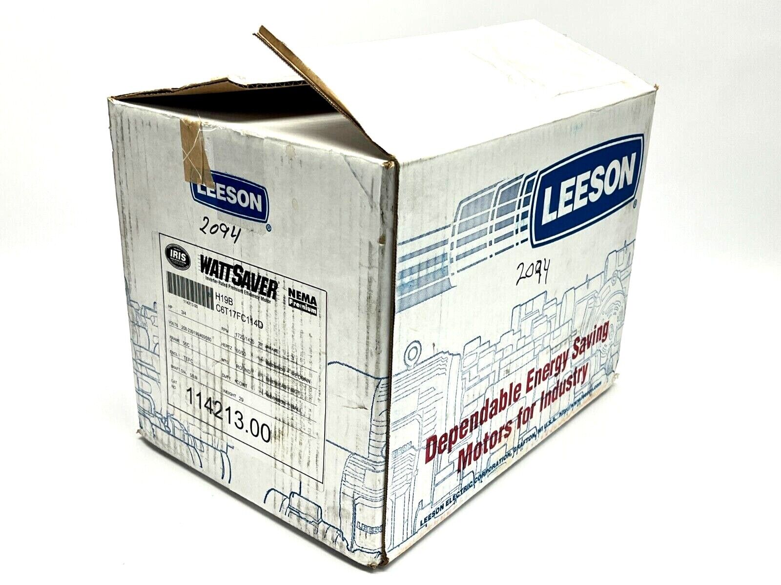 Leeson 114213.00 WattSaver Motor 3/4HP 1725RPM 3PH C6T17FC114D w/ Box - Maverick Industrial Sales
