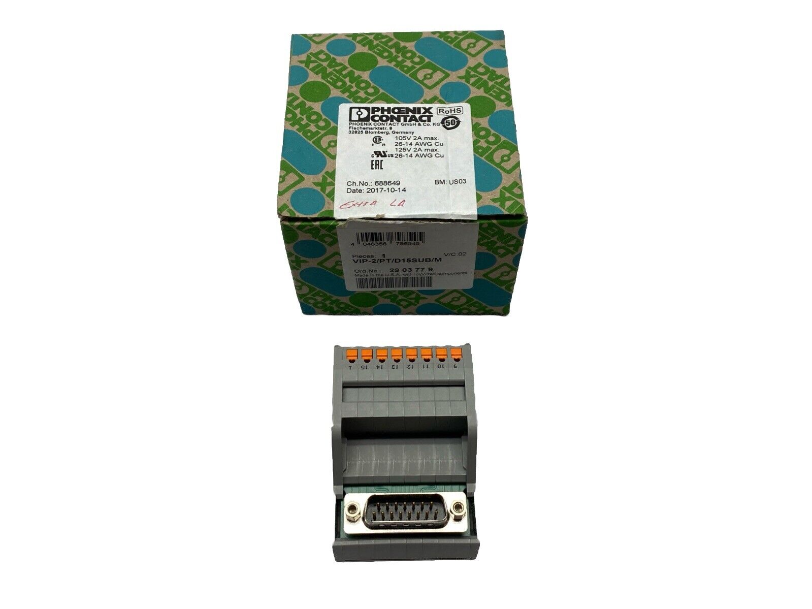 Phoenix Contact VIP-2/PT/D15SUB/M VARIOFACE Termination Board 15-Position - New – Open box - Maverick Industrial Sales