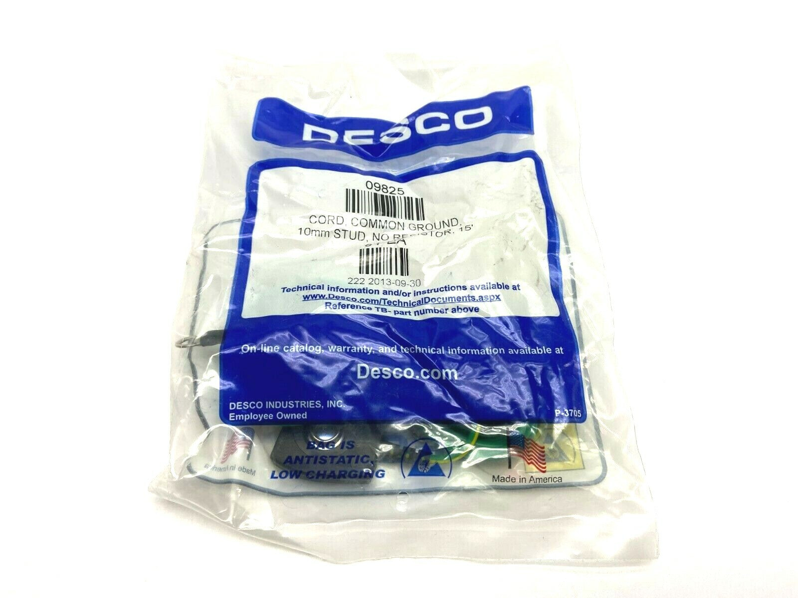 09825 | Desco Common Ground Cord 10mm Stud No Resistor 15' - New - Maverick Industrial Sales