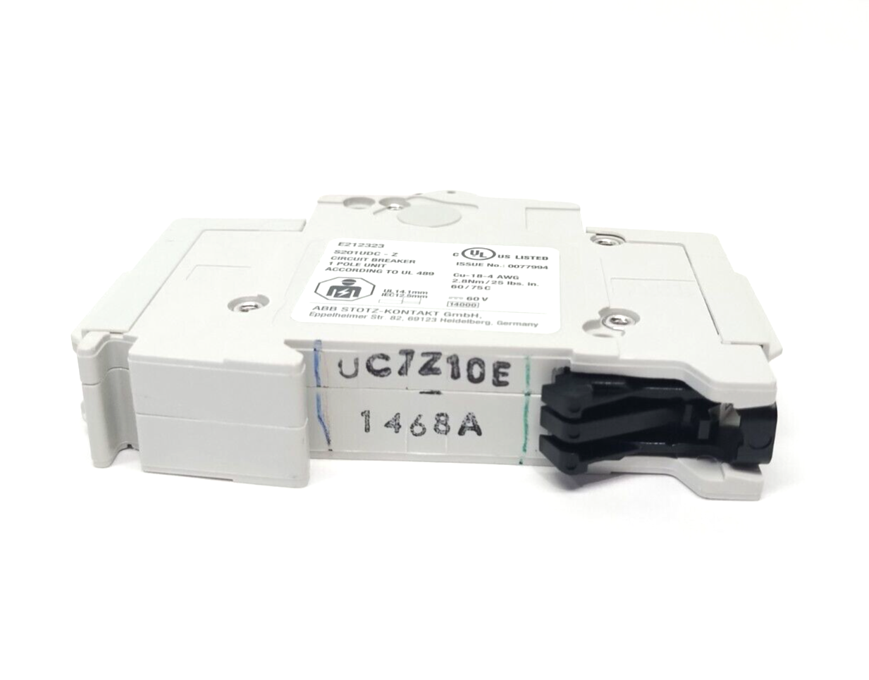 2CDS271517R0428,S201UDC-Z10A,S201UDC-Z10,S201UDC-Z10 A,S201UDC-Z 10 A | ABB S201UDC-Z10 A Circuit Breaker 1P 10A 60VDC 2CDS271517R0428 - New – Open box - Maverick Industrial Sales