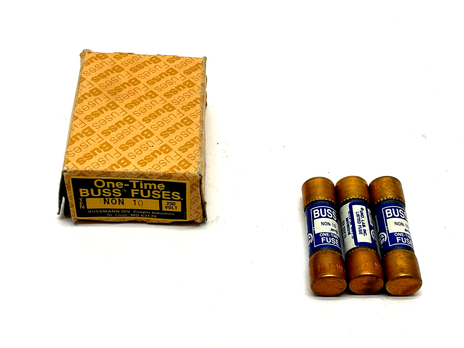 NON-10 | Bussmann One Time Fuse 250V LOT OF 3 - New – Open box - Maverick Industrial Sales