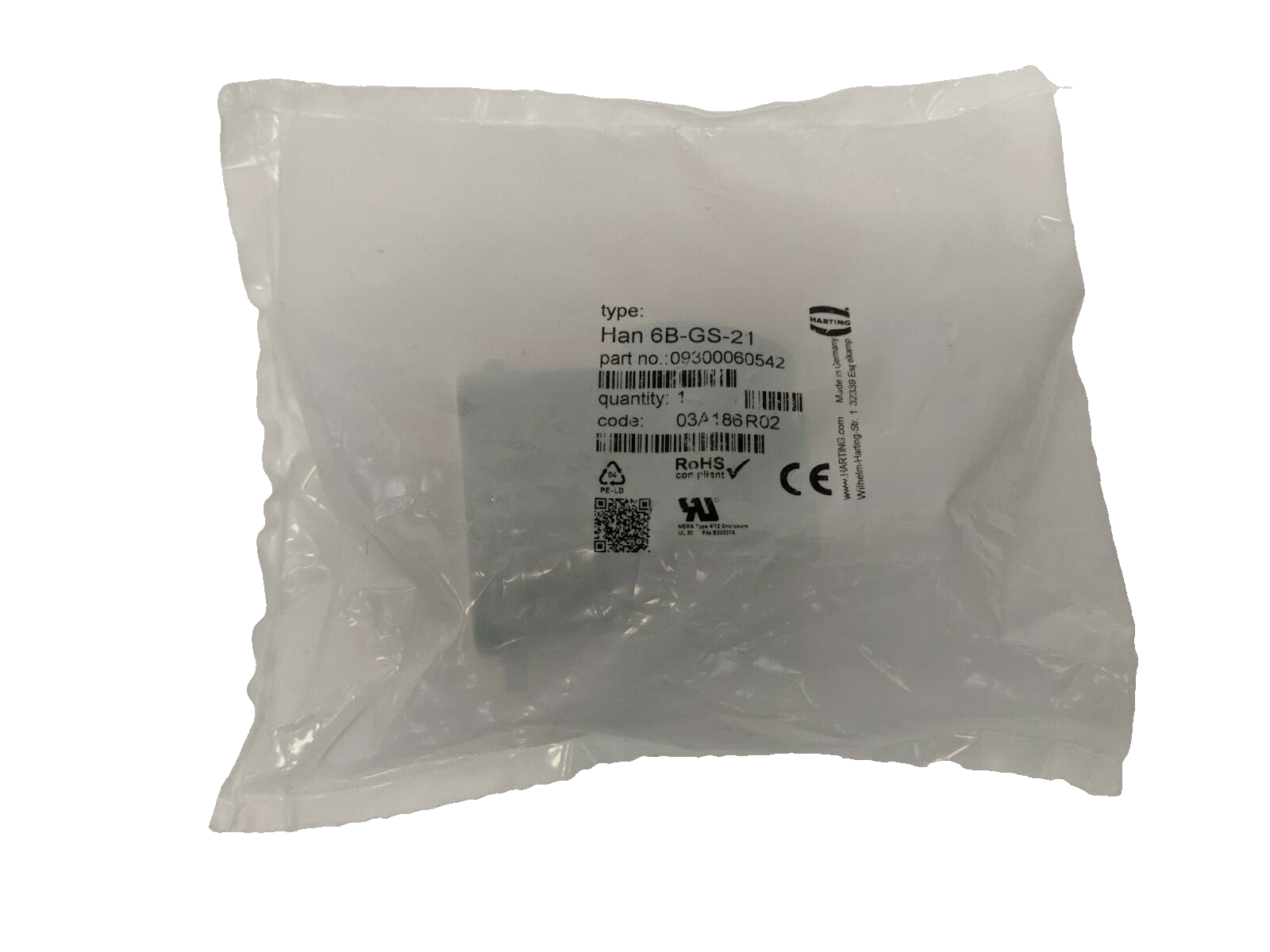 09300060542,09 30 006 0542 | Harting 09 30 006 0542 Han B Hood Side Entry HC 2 Pegs 6B-GS-21 - New - Maverick Industrial Sales