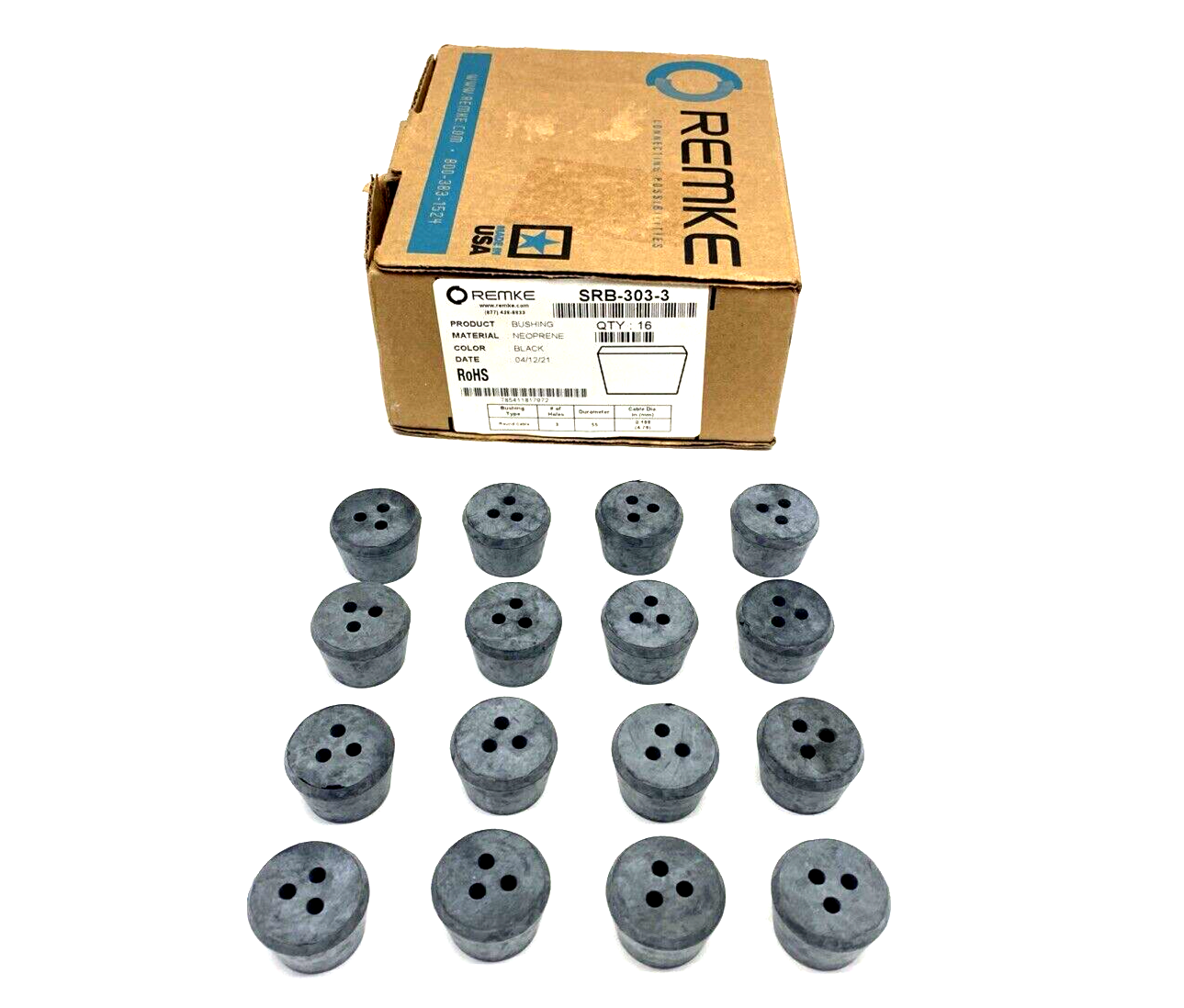 SRB-303-3 | Remke Multiple Hole Bushing Neoprene 3-Hole .187, Form Size 4, 16PK - New – Open box - Maverick Industrial Sales