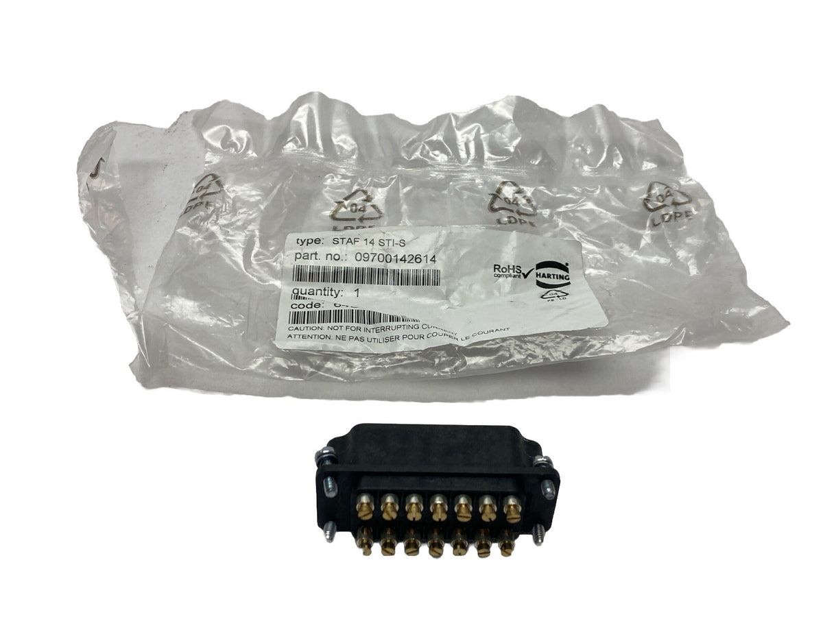 09700142614,STAF 14 STI-S | Harting 09700142614 STAF 14 STI-S Screw Terminal Insert Size 10A 14-Pin Male - New – Open box - Maverick Industrial Sales