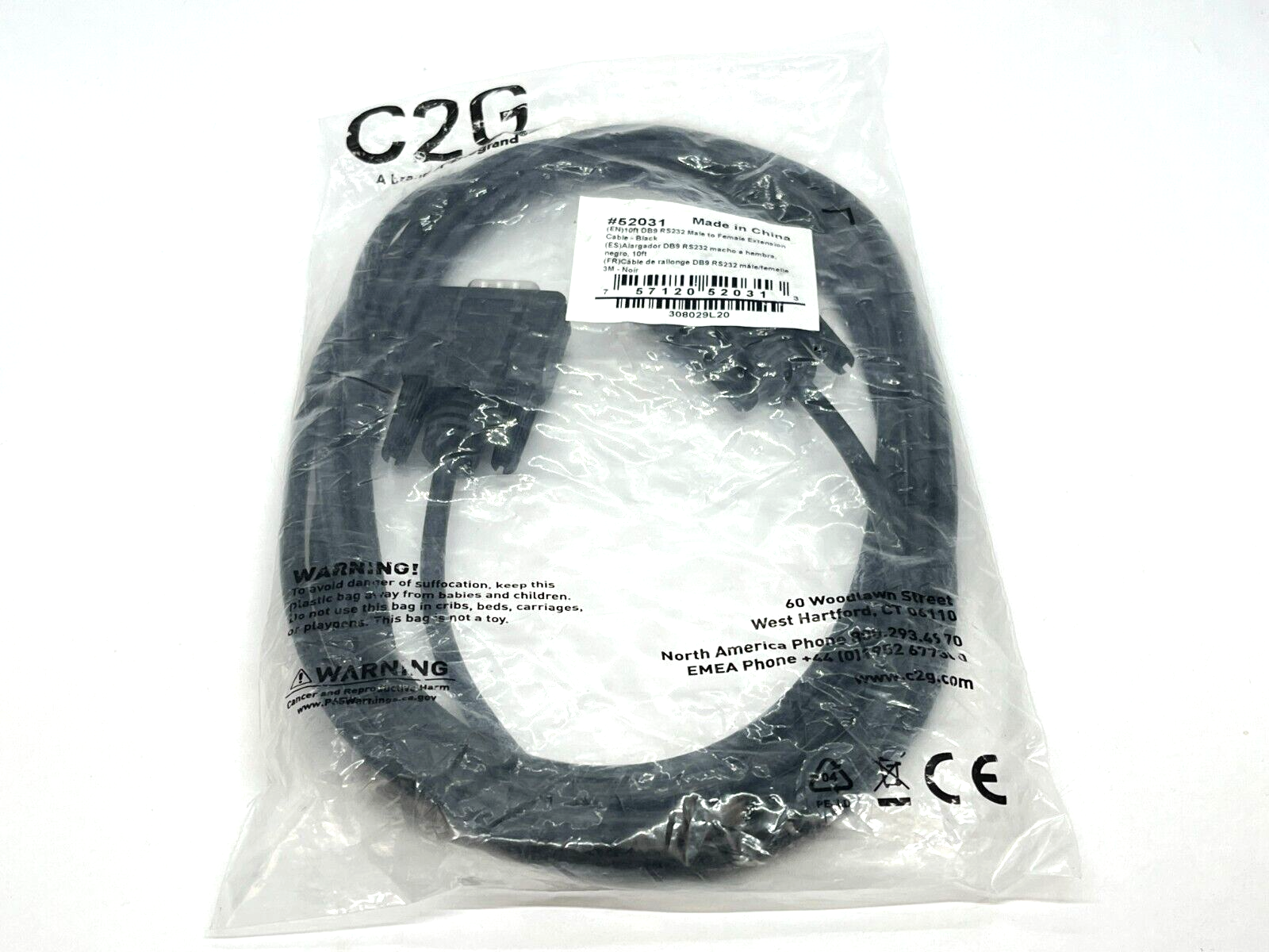 52031 | C2G DB9 RS232 Male to Female Extension Cable 10ft - New - Maverick Industrial Sales