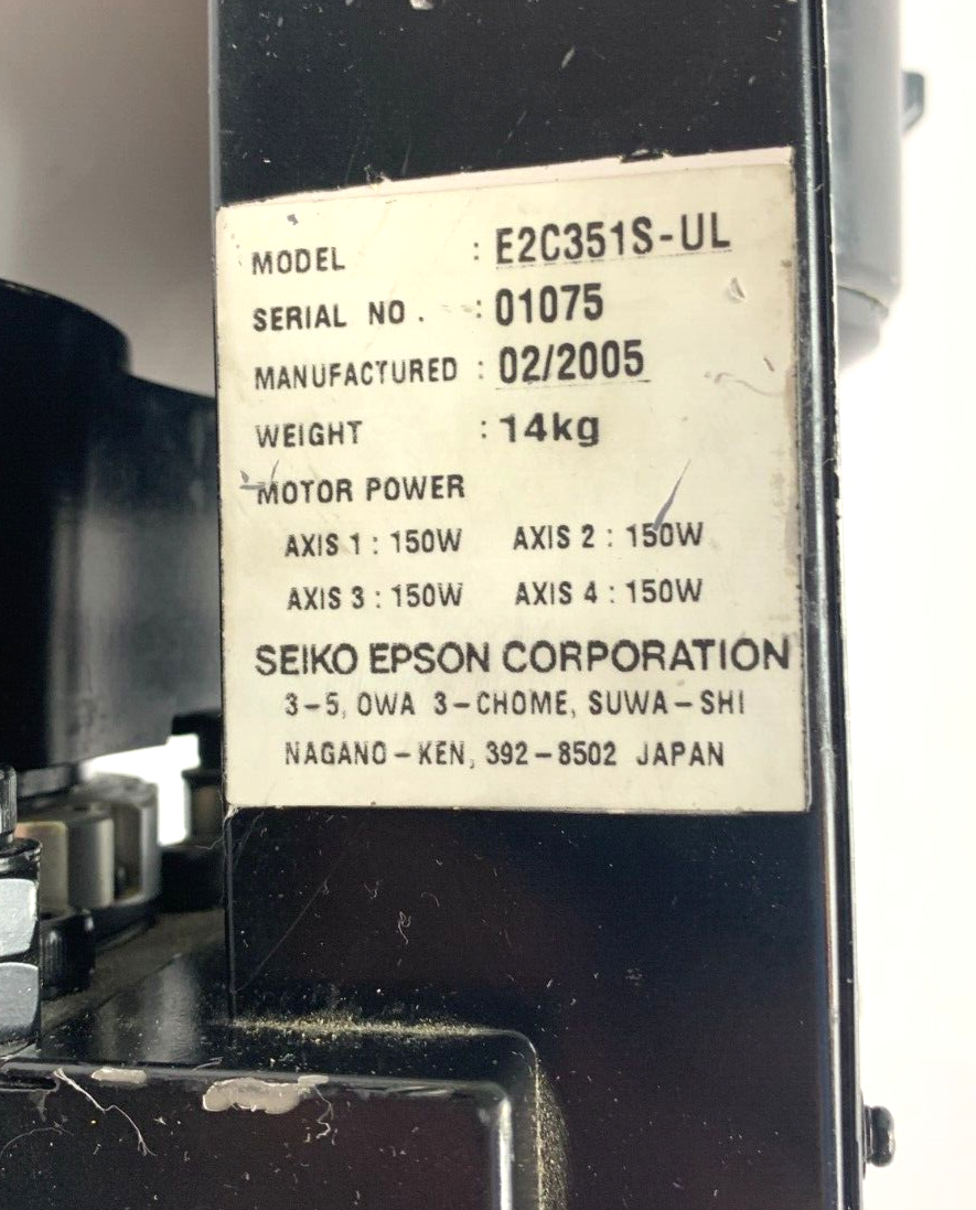Seiko Epson E2C351S-UL 4 Axis Robot Arm 01075 Manipulator 02/2005 - For parts or not working - Maverick Industrial Sales