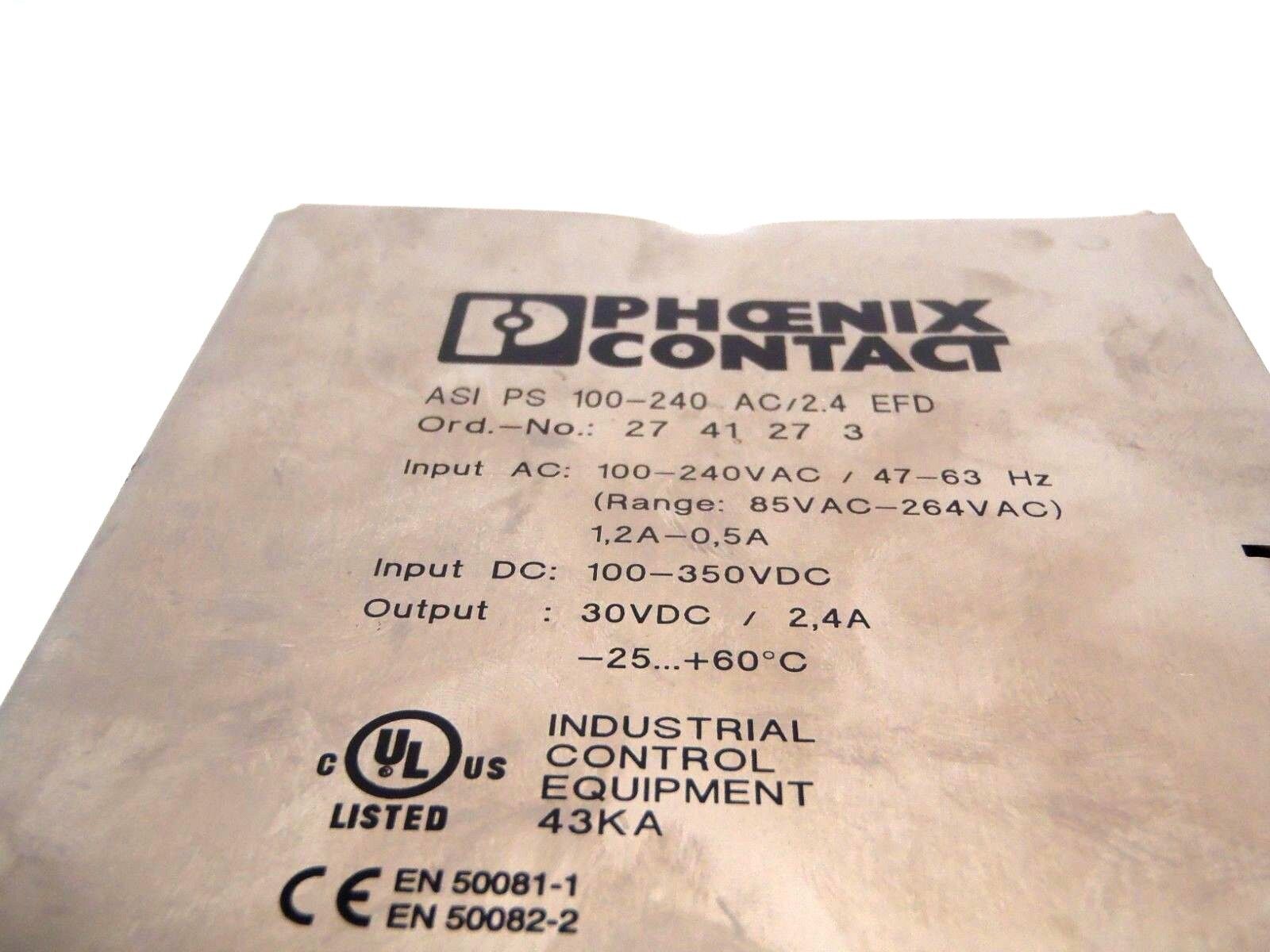 ASI PS CM 100-240 AC/2.4 EFD,2741273 | Phoenix Contact ASI PS CM 100-240 AC/2.4 EFD Power Supply 2741273 - For parts or not working - Maverick Industrial Sales