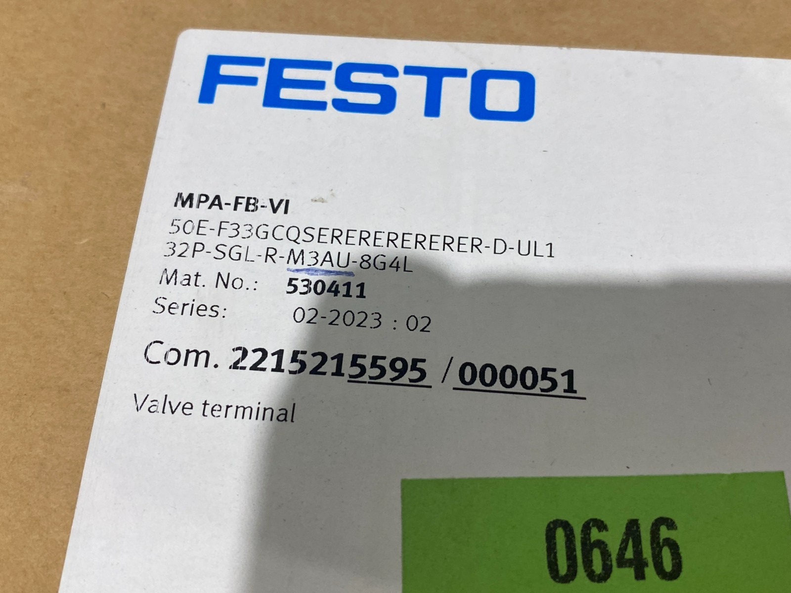 Festo MPA-FB-VI-... Valve Terminal Manifold, Configured, 530411 - Maverick Industrial Sales