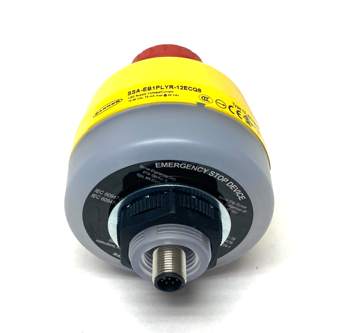 SSA-EB1PLYR-12ECQ8 | Banner Illuminated Emergency Stop Pushbutton 30mm Mount 25304- Used - Maverick Industrial Sales