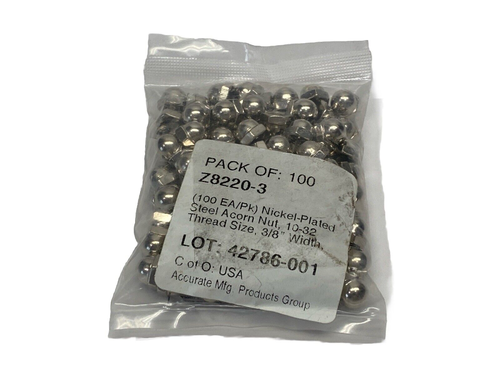 Accurate Mfg Z8220-3 Nickel-Plated Steel Acorn Nut 10-32 3/8" Width PKG OF 100 - Maverick Industrial Sales
