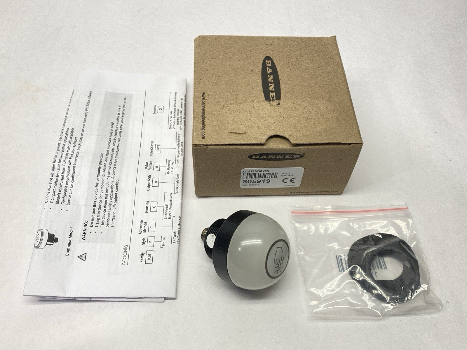 K50PTAMGRY3Q | Banner K50 Pro Touch Series 3-Color RGB Touch Sensor 805919 - New - Maverick Industrial Sales