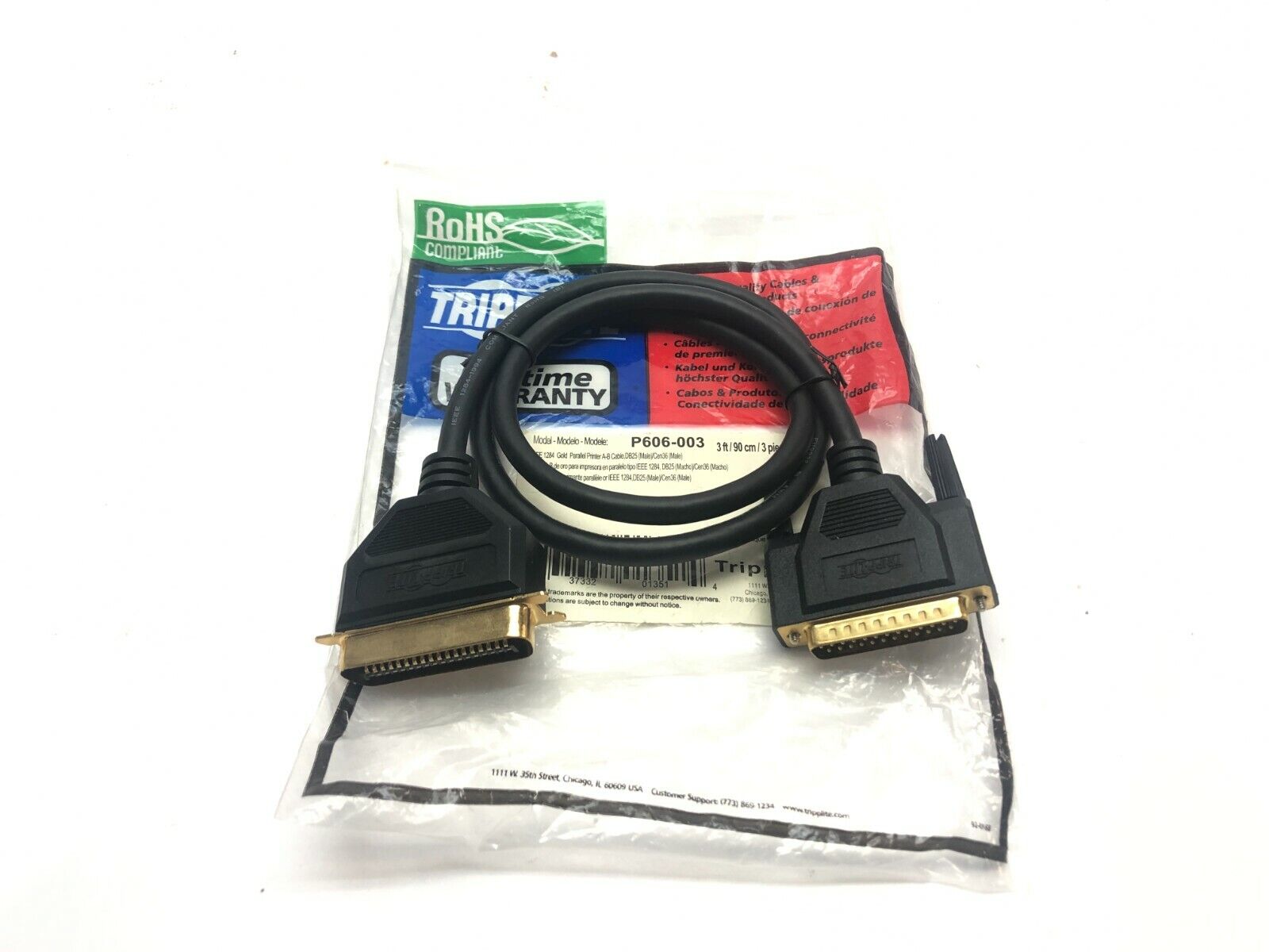 Tripp Lite P606-003 IEEE 1284 Gold Parallel Printer Cable 3ft Length - Maverick Industrial Sales