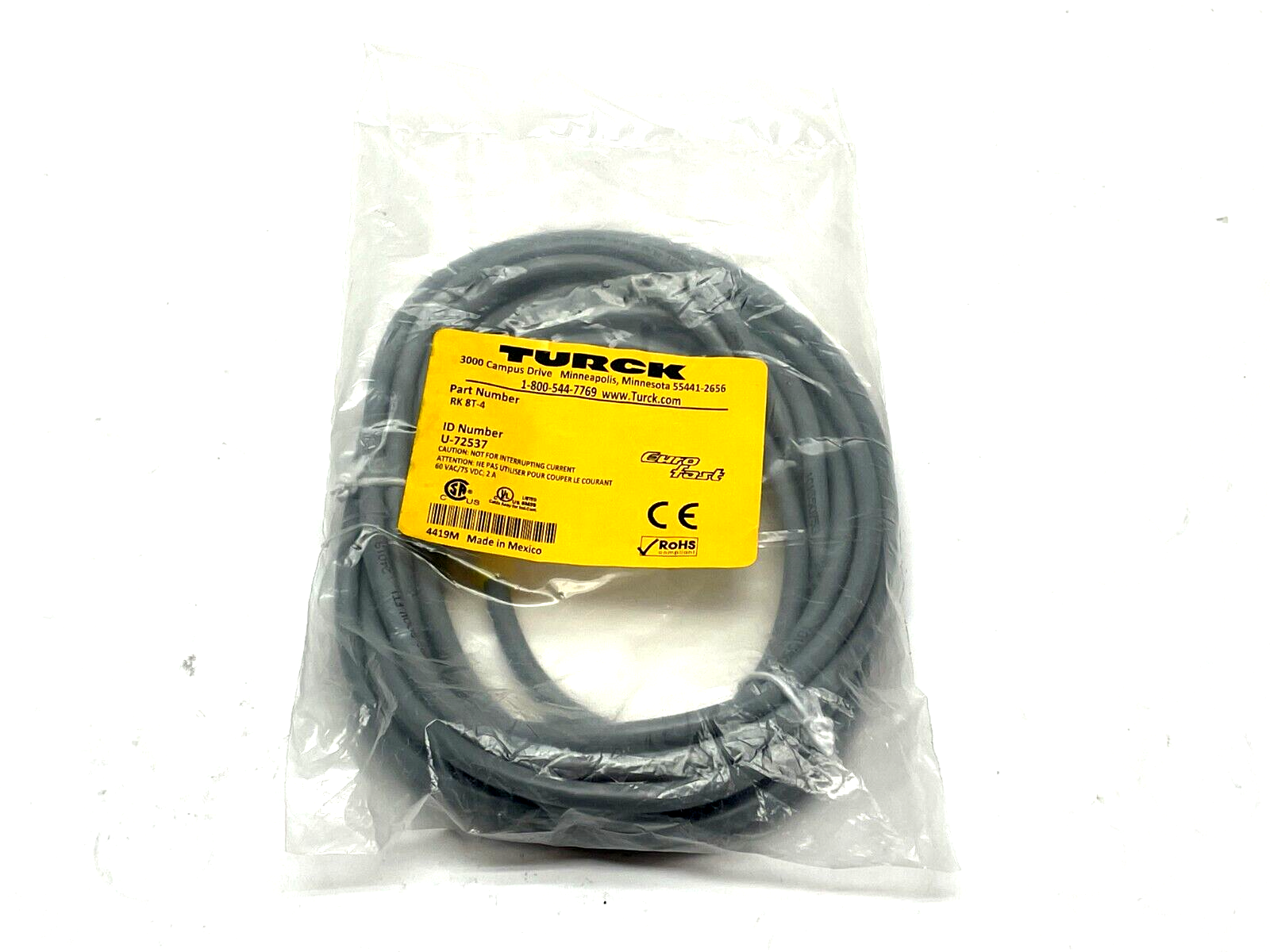 Turck RK 8T-4 Single Ended Cordset 4m Length U-72537 - New - Maverick Industrial Sales