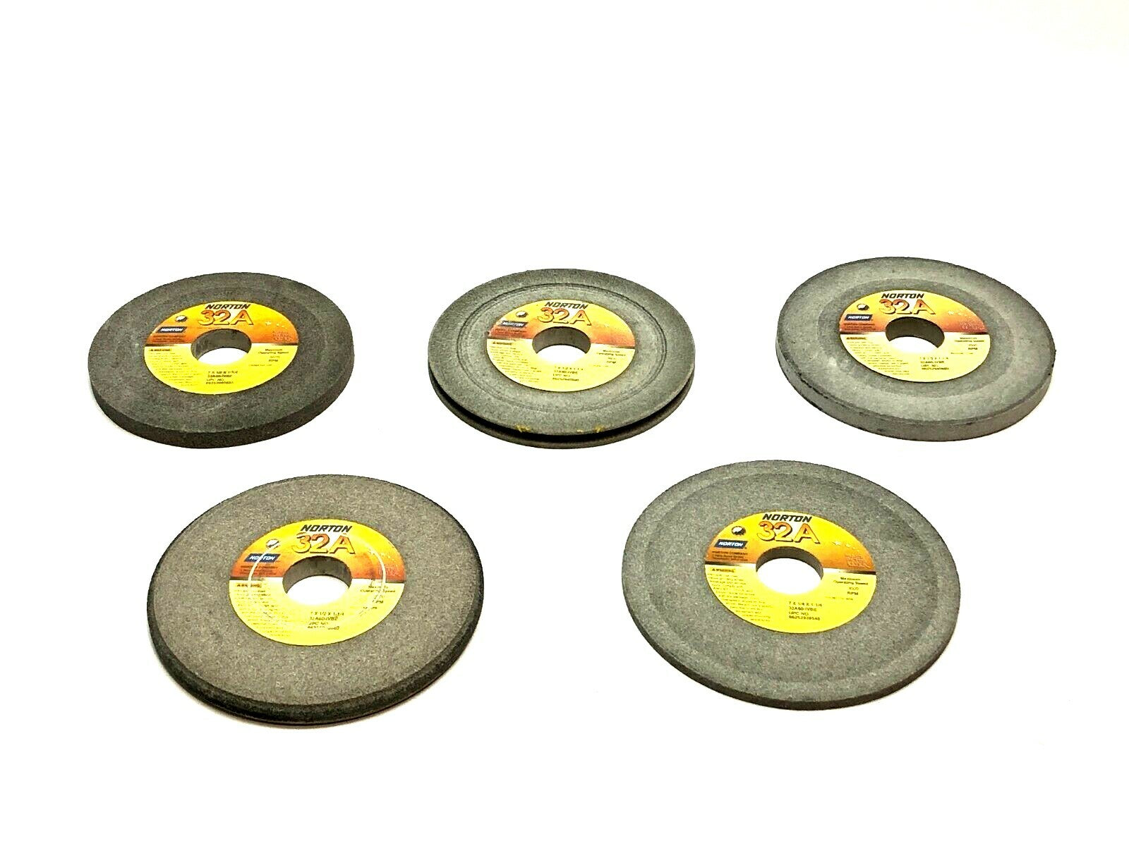 Norton 32A60-IVBE Grinding Wheels 1-1/4" Bore 3600 RPM LOT OF 5 - Used - Maverick Industrial Sales