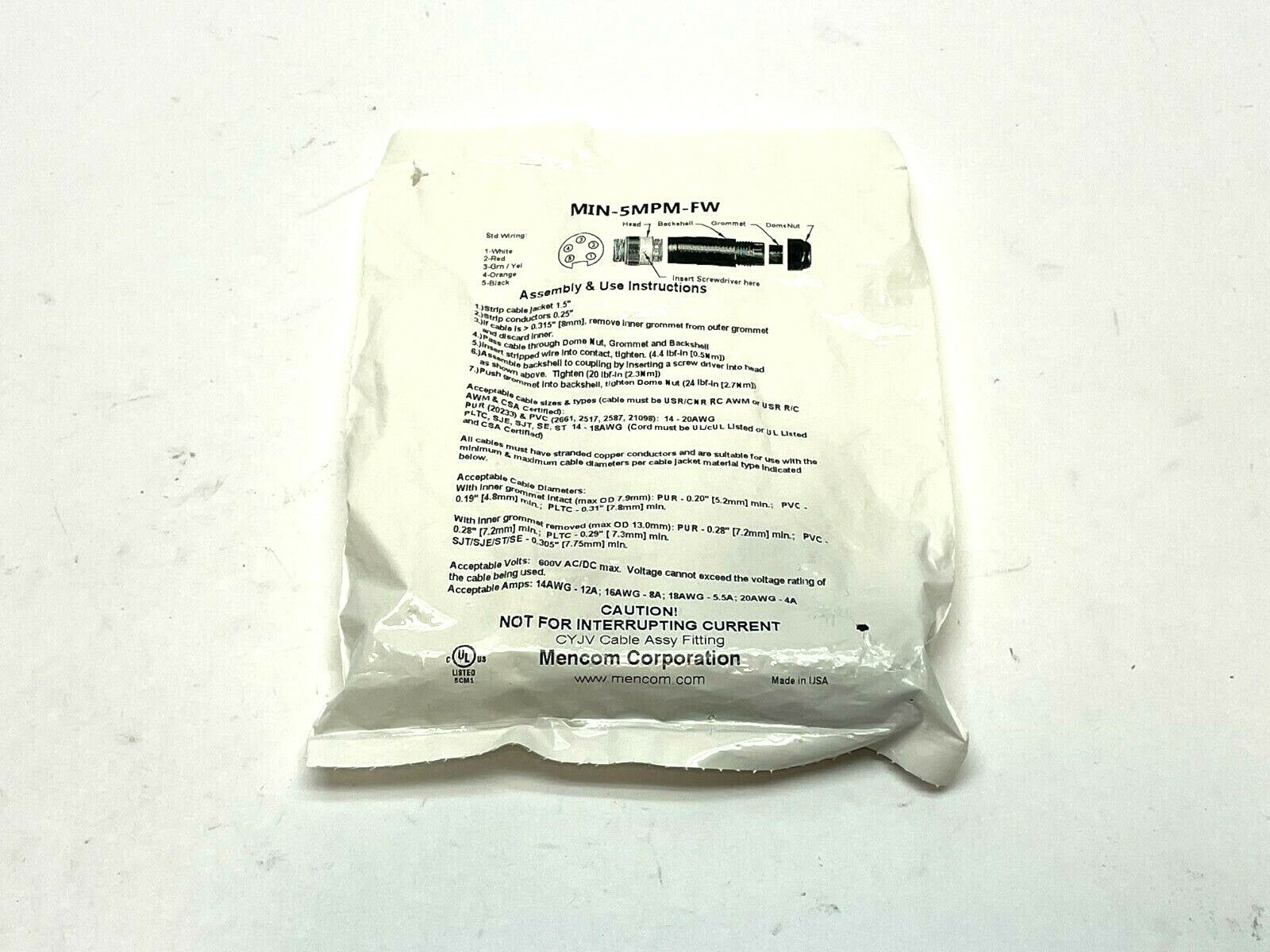 Mencom MIN-5MPM-FW Field Wireable Sensor Plug - New - Maverick Industrial Sales