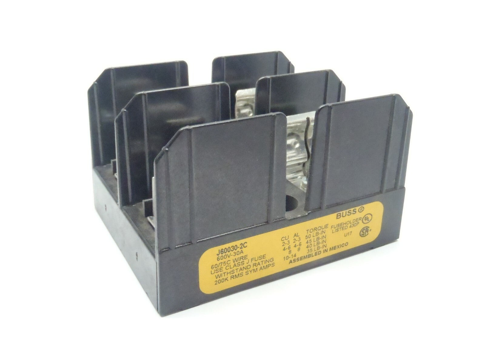 Bussmann J60030-2C Class J Fuseblock 1/2-30 Amps 2 Slot Box Lug 600V - Maverick Industrial Sales