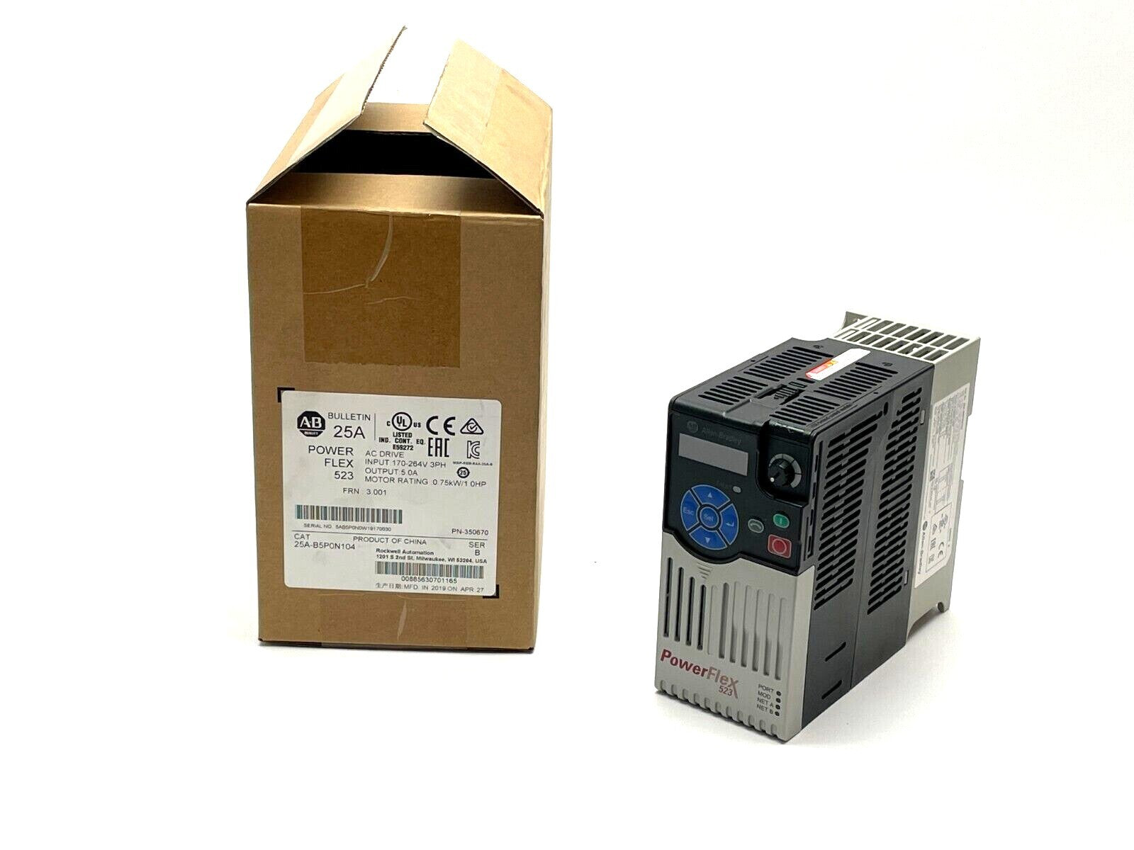 25A-B5P0N104 | Allen Bradley Ser. B PowerFlex AC Drive 3-Ph 240VAC 5A 0.75kW/1HP- New – Open box - Maverick Industrial Sales