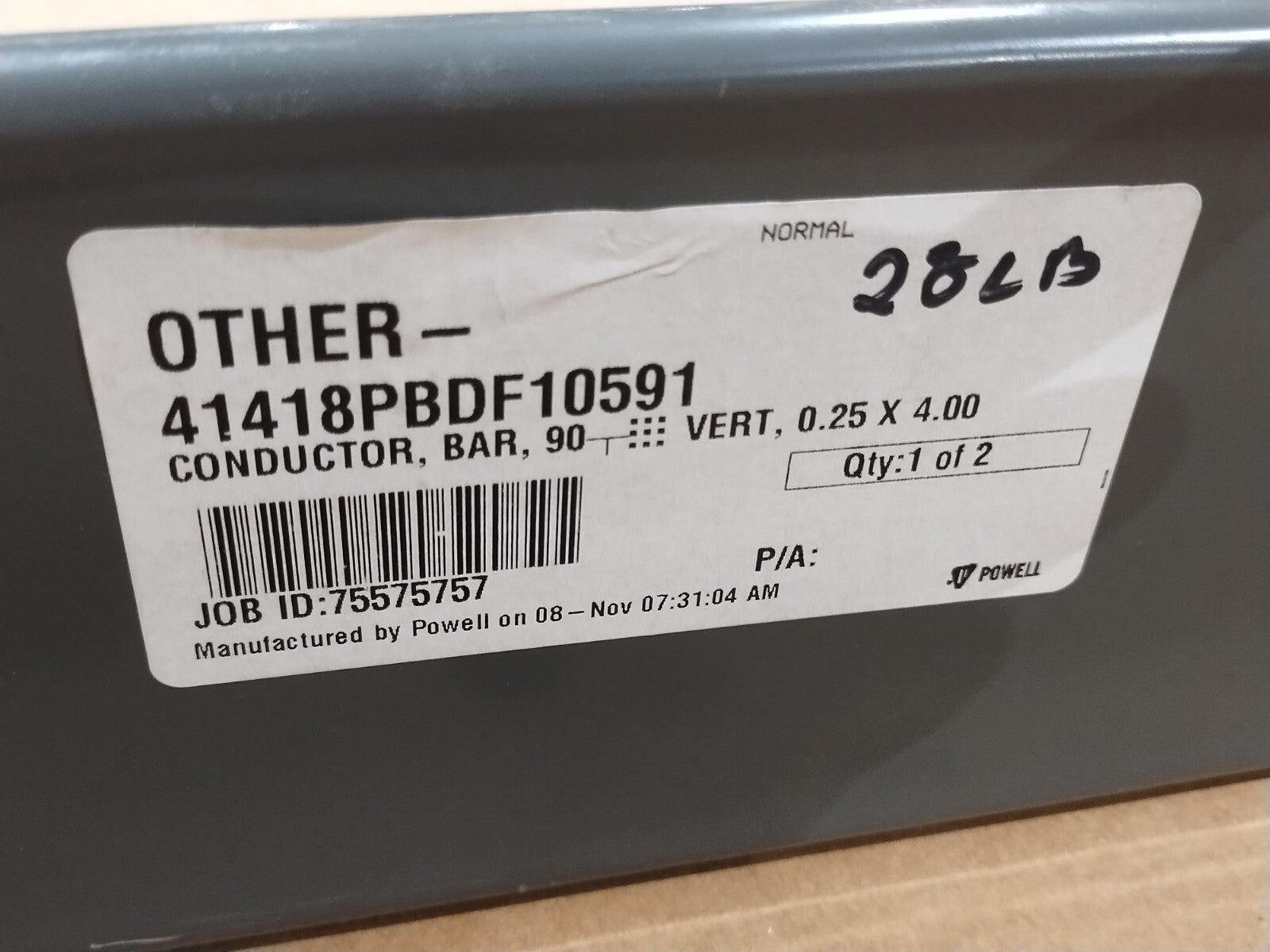 Powell 41418PBDF10591 90 Deg. Vertical Bus Bar 39"L x 51"H, 4" Wide x 1/4" Thick - New – Open box - Maverick Industrial Sales