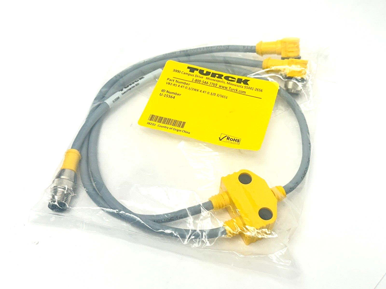 Turck VB2-RS 4.4T-0.3/2WK 4.4T-0.3/0.3/S651 Cordset U-15564 - New – Open box - Maverick Industrial Sales