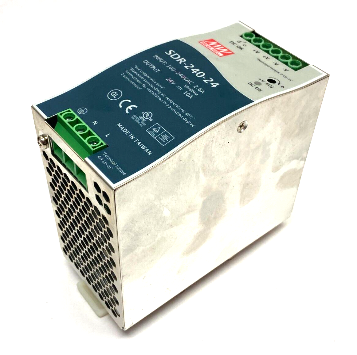 Mean Well SDR-240-24 Industrial DIN Rail Power Supply 100-240VAC 2.6A Input - Maverick Industrial Sales