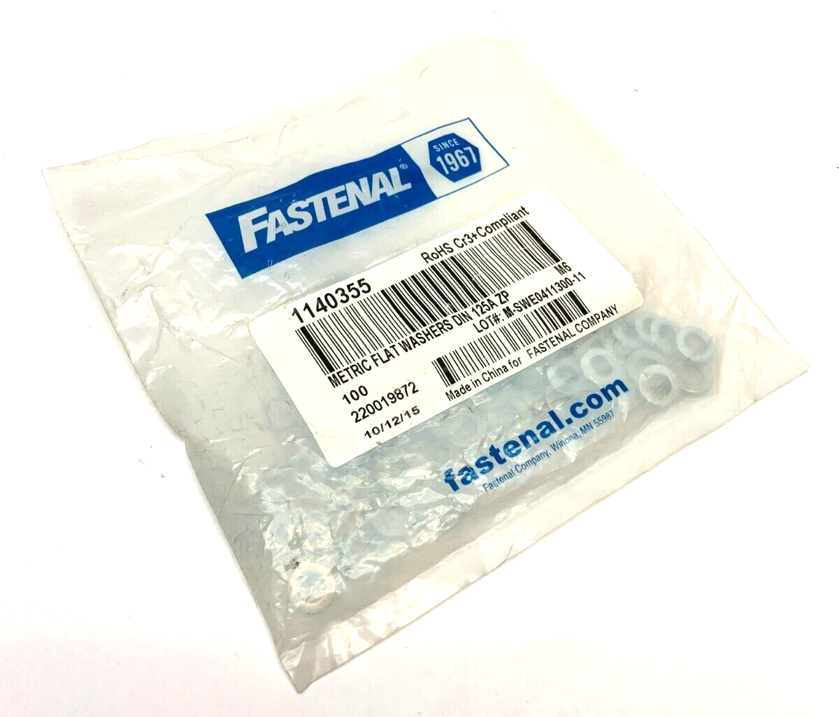 1140355 | Fastenal Metric Flat Washers DIN 125A ZP M6 PACK OF 100 - New - Maverick Industrial Sales