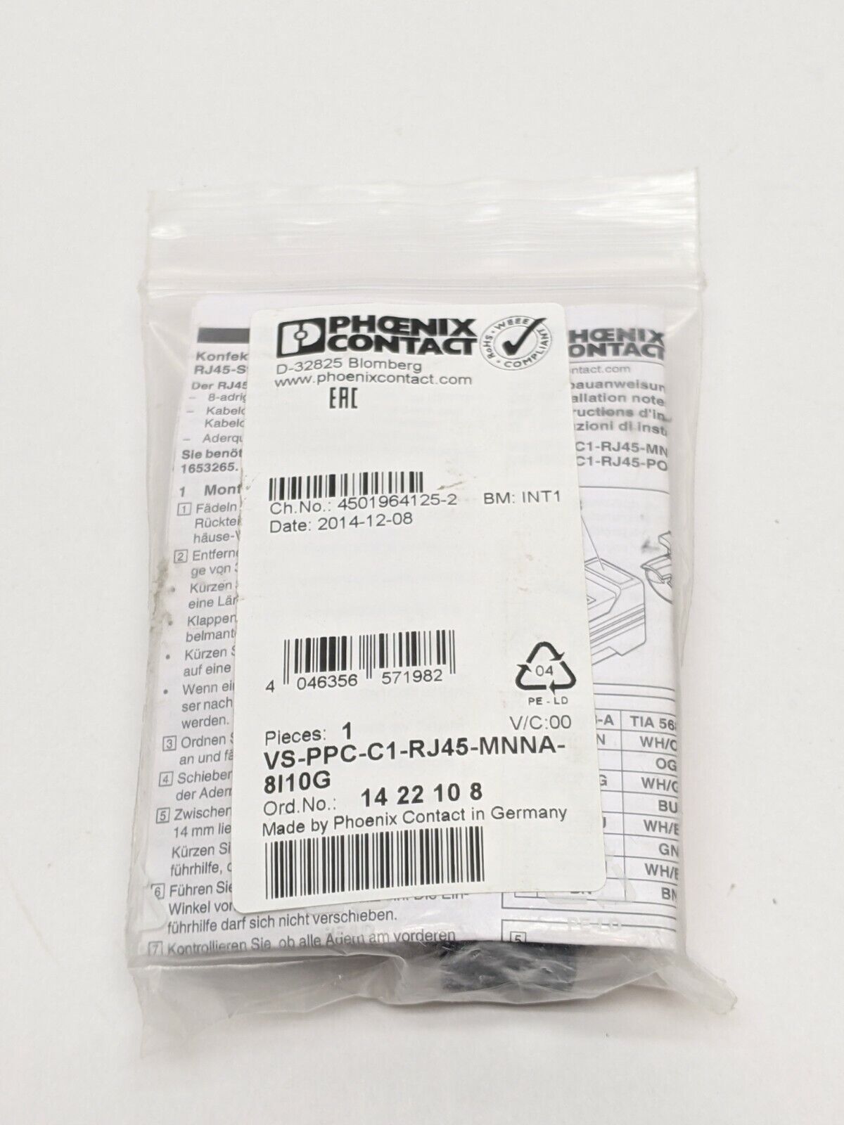 Phoenix Contact VS-PPC-C1-RJ45-MNNA-8I10G RJ45 connector 1422108 - New - Maverick Industrial Sales
