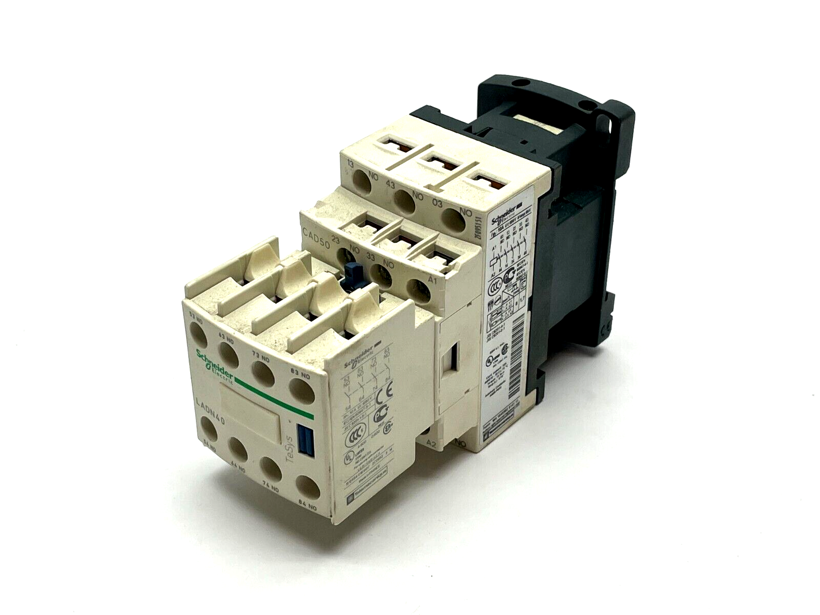 Schneider Electric CAD50G7 Control Relay w/ LADN40 Aux Contact Block - Maverick Industrial Sales