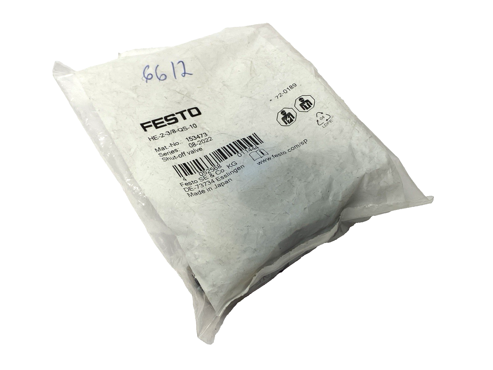 Festo HE-2-3/8-QS-10 Shut-Off Valve 153473 - New - Maverick Industrial Sales