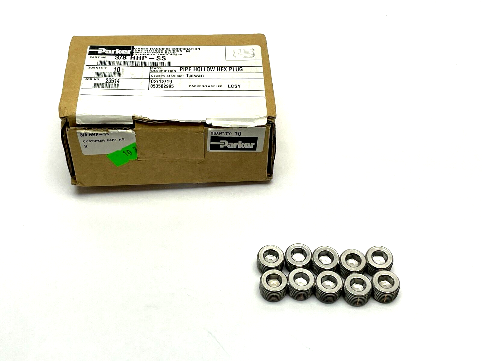 Parker 3/8 HHP-SS Pipe Hollow Hex Plug PKG OF 10 - New – Open box - Maverick Industrial Sales
