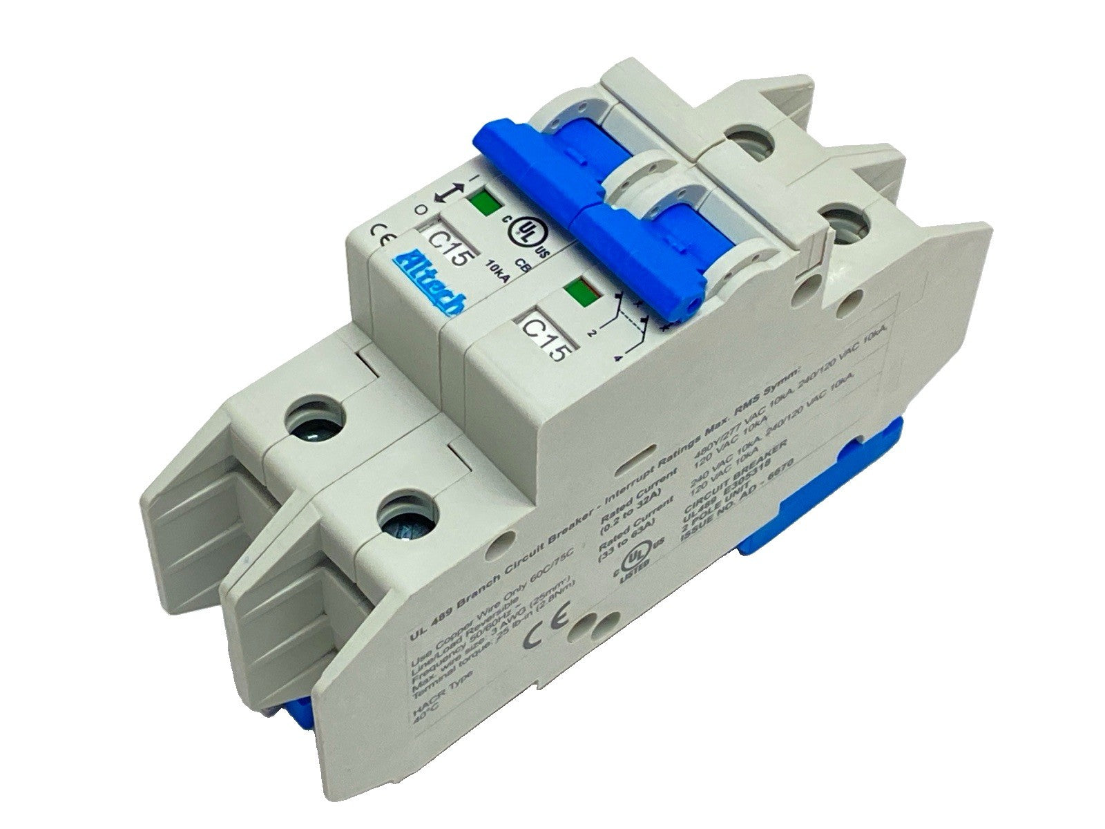 2CU15L | Altech Corp Miniature Circuit Breaker 2-Pole 15A 480Y/277VAC - New – Open box - Maverick Industrial Sales