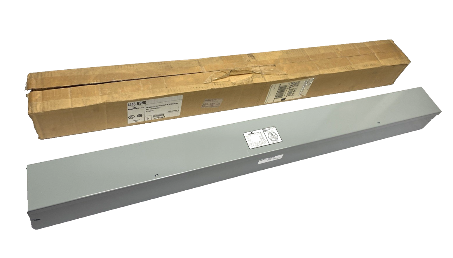 | Eaton 4448 HSNK B-Line Hinged Wiring Trough, Wireway 4" x 4" x 48", Gray, NEMA 1 - New Other - Maverick Industrial Sales