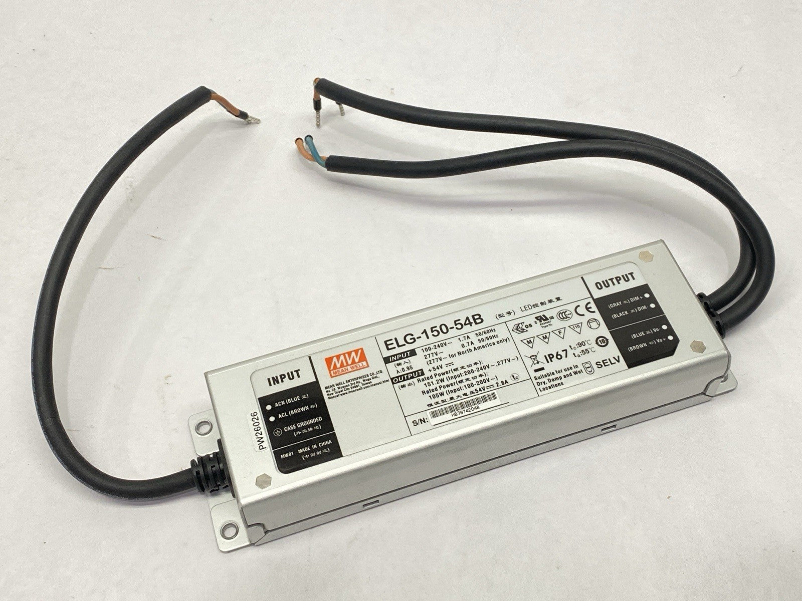 Mean Well ELG-150-54B Waterproof Power Supply 2.4A 12-54VDC - Maverick Industrial Sales