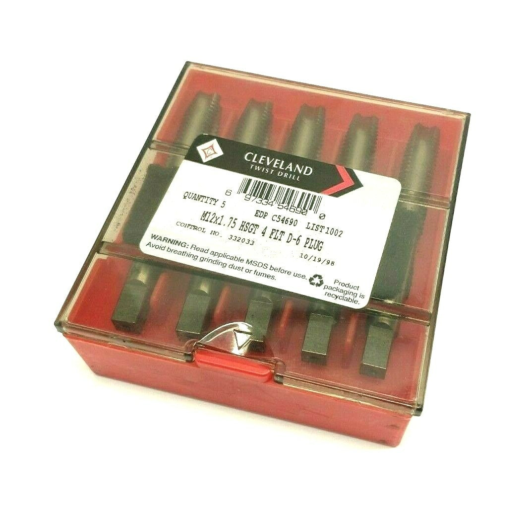 Cleveland C54690 M12x1.75 HSGT Straight 4-Flute D-6 Plug Hand Tap 1002 PACK OF 5 - Maverick Industrial Sales