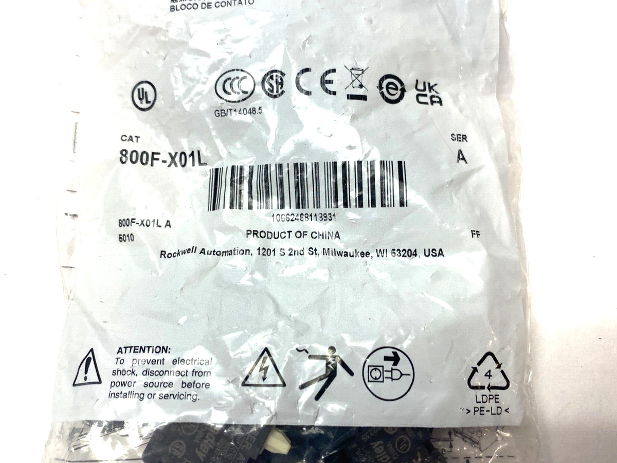 800F-X01L | Allen Bradley Ser. A Auxiliary Contact Block 22mm PKG OF 10 - New - Maverick Industrial Sales