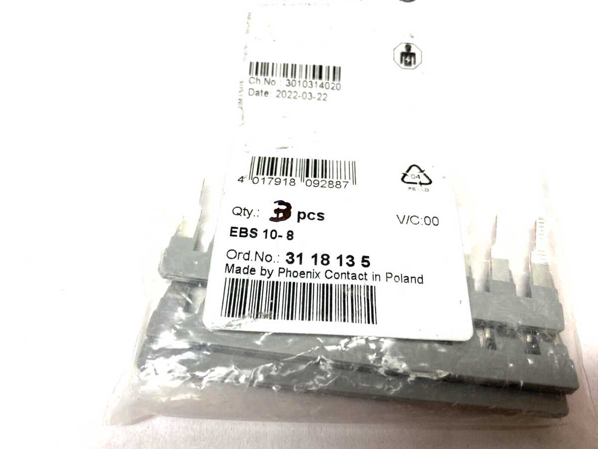 EBS 10-8, 3118135 | Phoenix Contact EBS 10-8 Gray Insertion Jumper Bridge 3118135 LOT OF 3 - New Other - Maverick Industrial Sales