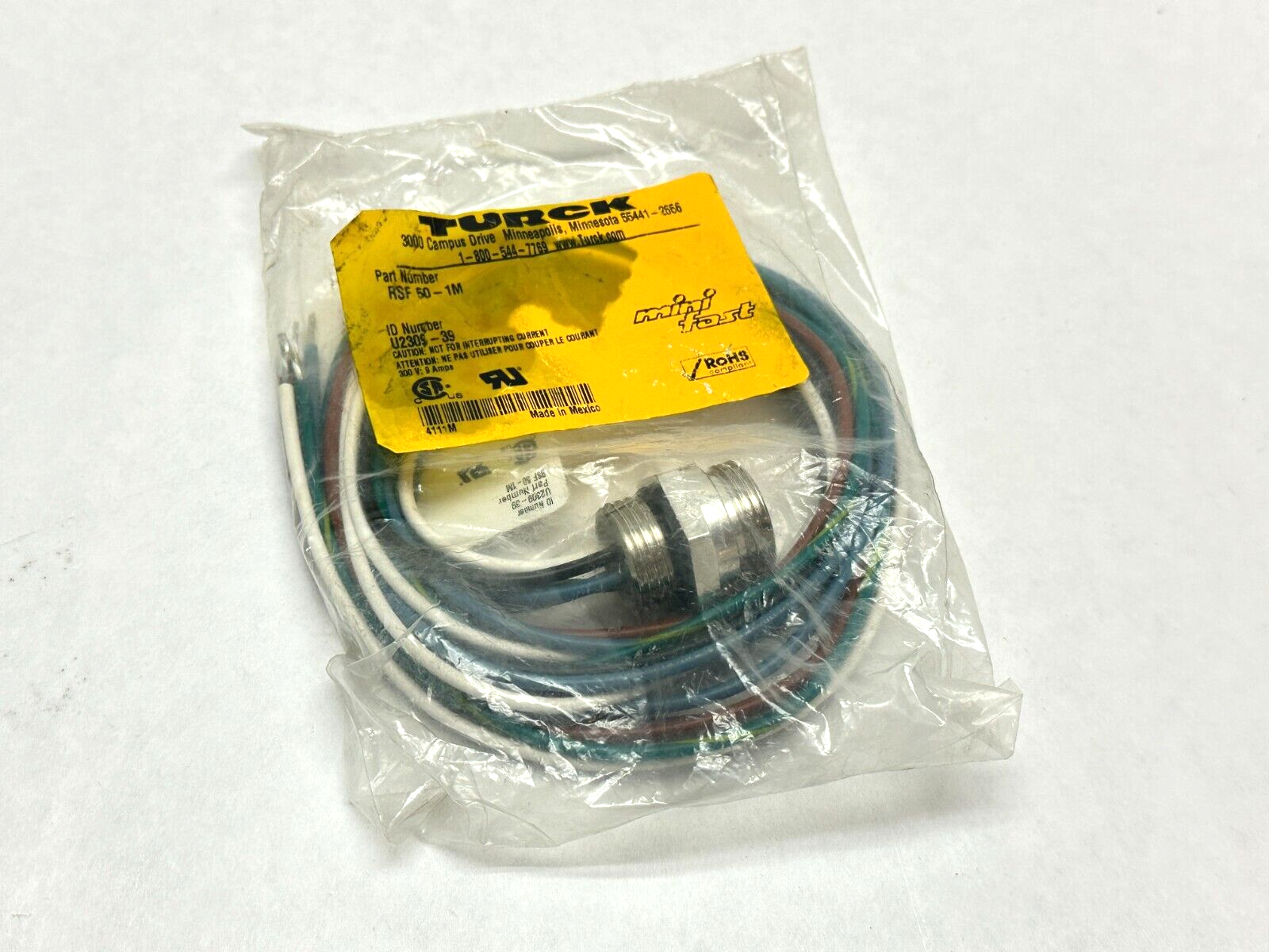 RSF 50-1M,U2309-39 | Turck RSF 50-1M Minifast Receptacle Male 1/2"-14 UN 4P 1m U2309-39 - New - Maverick Industrial Sales