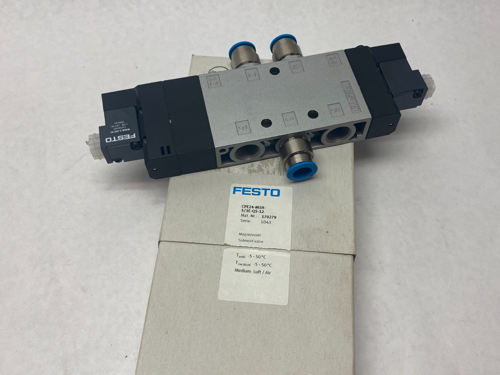 Festo CPE24-M1H-5/3E-QS-12 Solenoid Valve, Spring-Return, 170279 - Maverick Industrial Sales