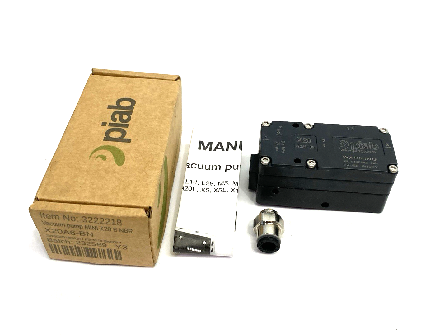 Piab 3222218 Vacuum Pump MINI X20 conn. B NBR Sealings, X20A6-BN - Maverick Industrial Sales