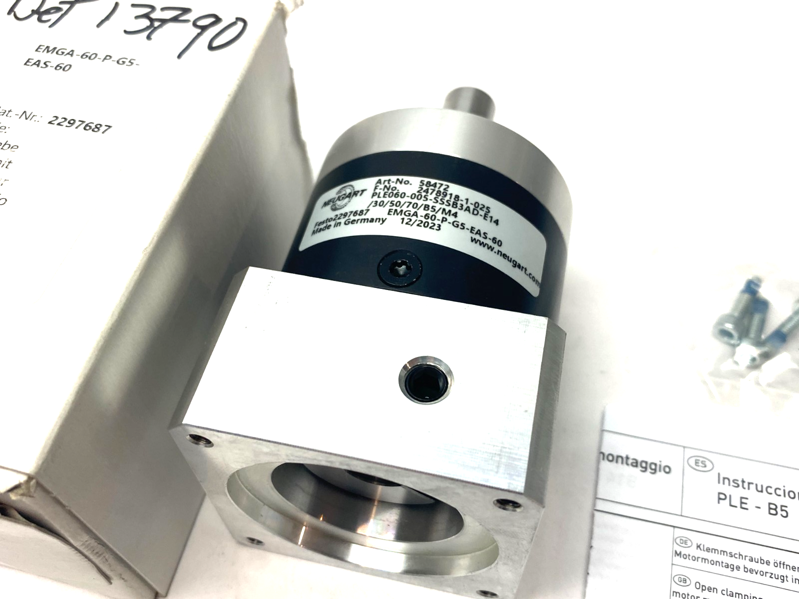 Festo EMGA-60-P-G5-EAS-60 Gear Unit 5:1 Ratio 13,000rpm 2297687 - New – Open box - Maverick Industrial Sales