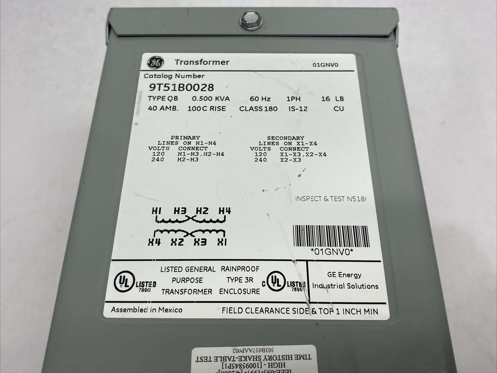 9T51B0028 | ABB General Electric Transformer 1C,0.5kVA,120x240-120/240,100C,3R,QB - New – Open box - Maverick Industrial Sales