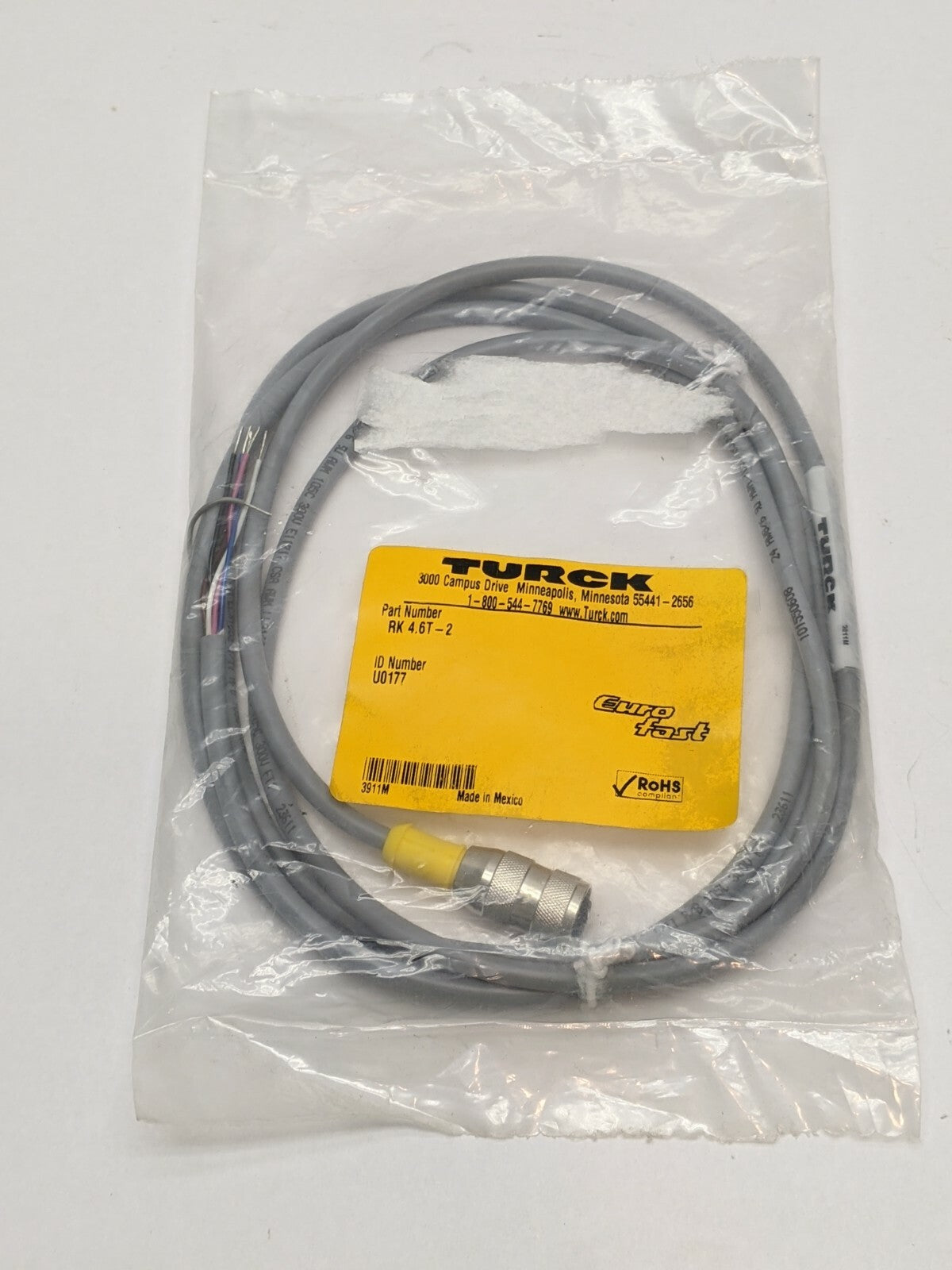 RK 4.6T-2 | Turck EuroFast Single Ended Cable Assembly U0177 - New - Maverick Industrial Sales
