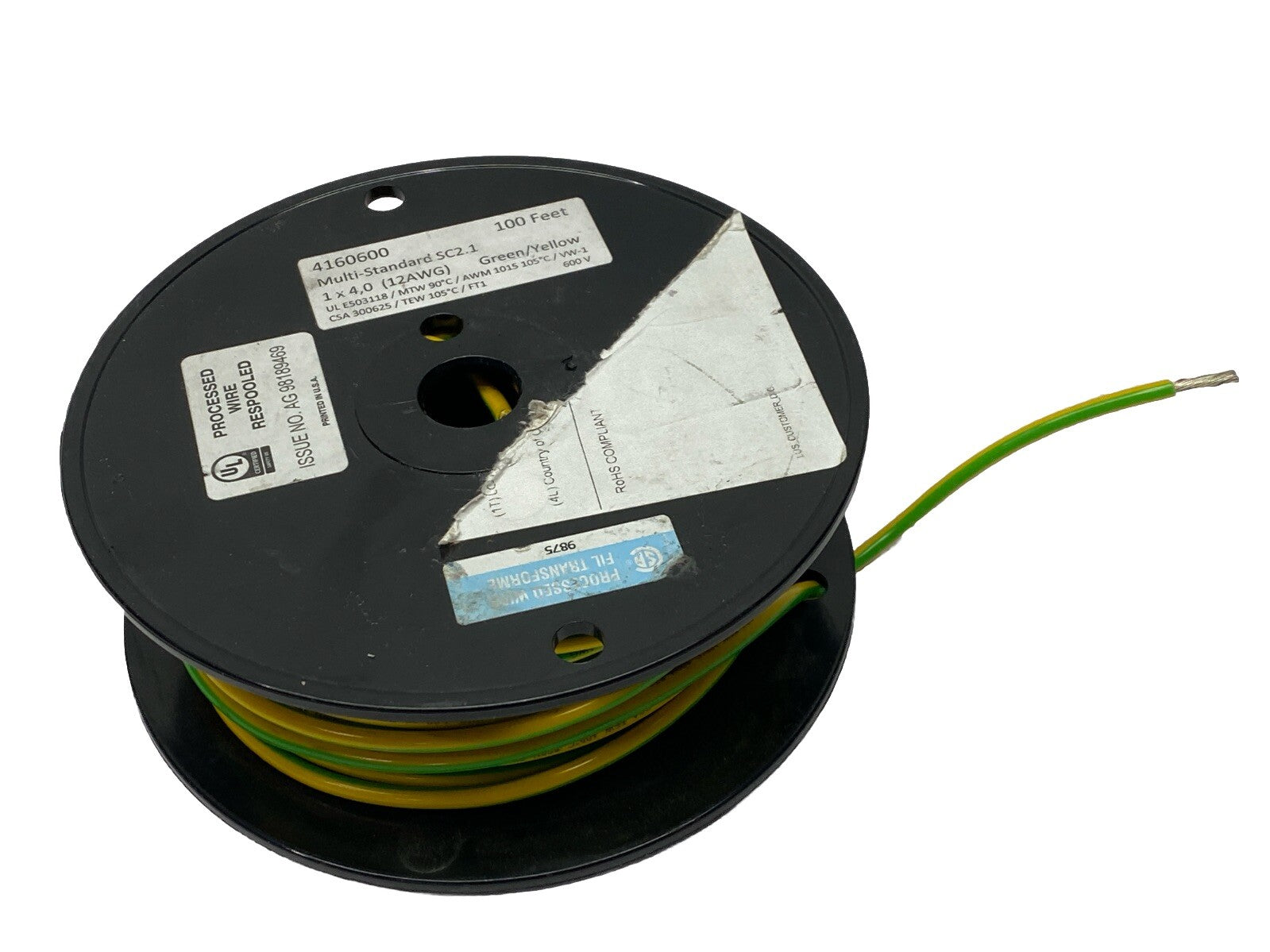 Lapp 4160600 Single-Conductor Hook-Up Wire 12AWG Green/Yellow 600v 85FT Spool - Maverick Industrial Sales