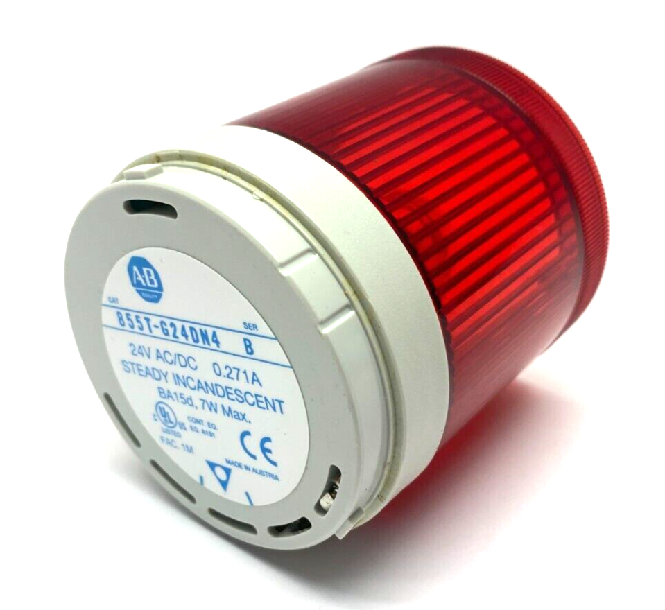 Allen Bradley 855T-G24DN4 Ser. B Steady Incandescent Stack Light RED NO SEAL - Used - Maverick Industrial Sales