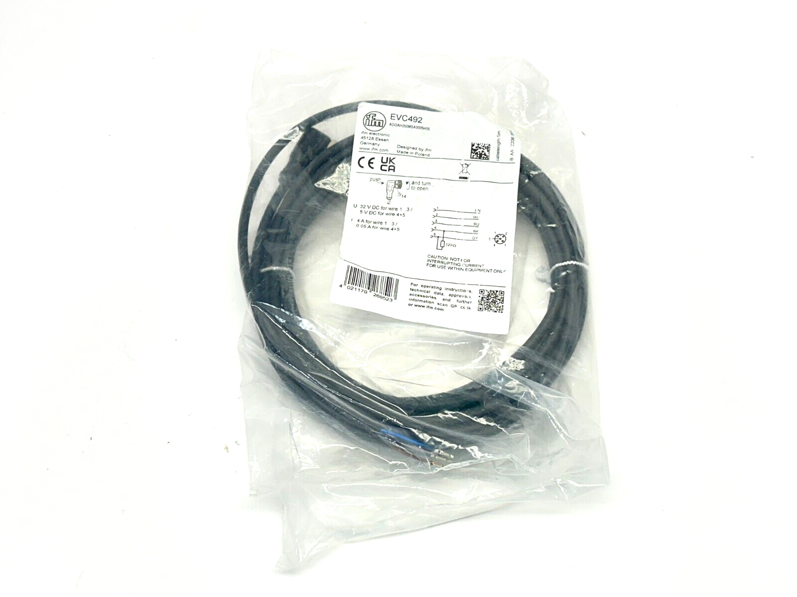 ifm EVC492 Cordset Female M12 5-Pin 5m ADOAH050MSA0005H05 - New - Maverick Industrial Sales