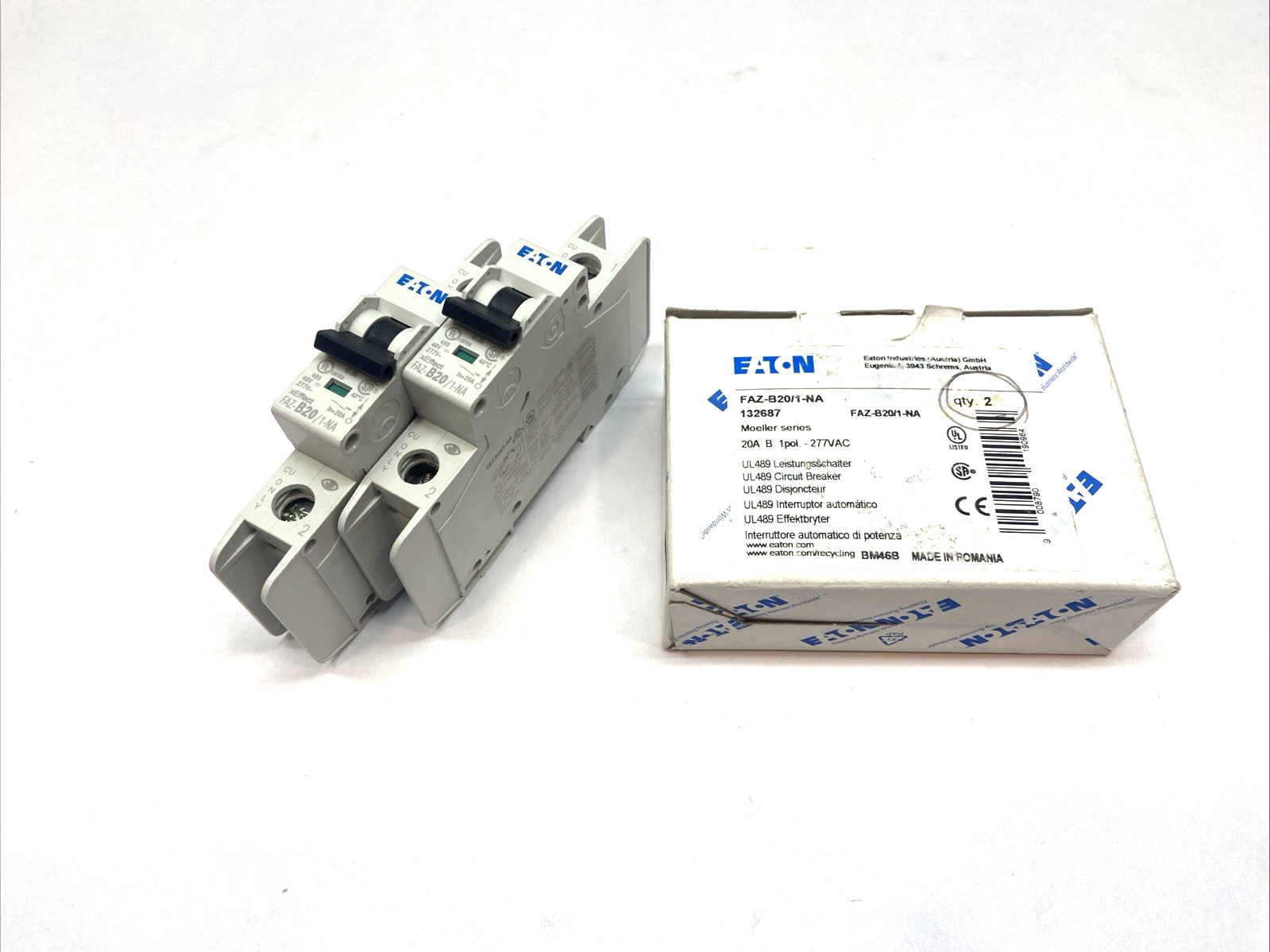 Eaton FAZ-B20/1-NA Circuit Breaker 1-Pole B-Curve 20A 132687 BOX OF 2 - Maverick Industrial Sales
