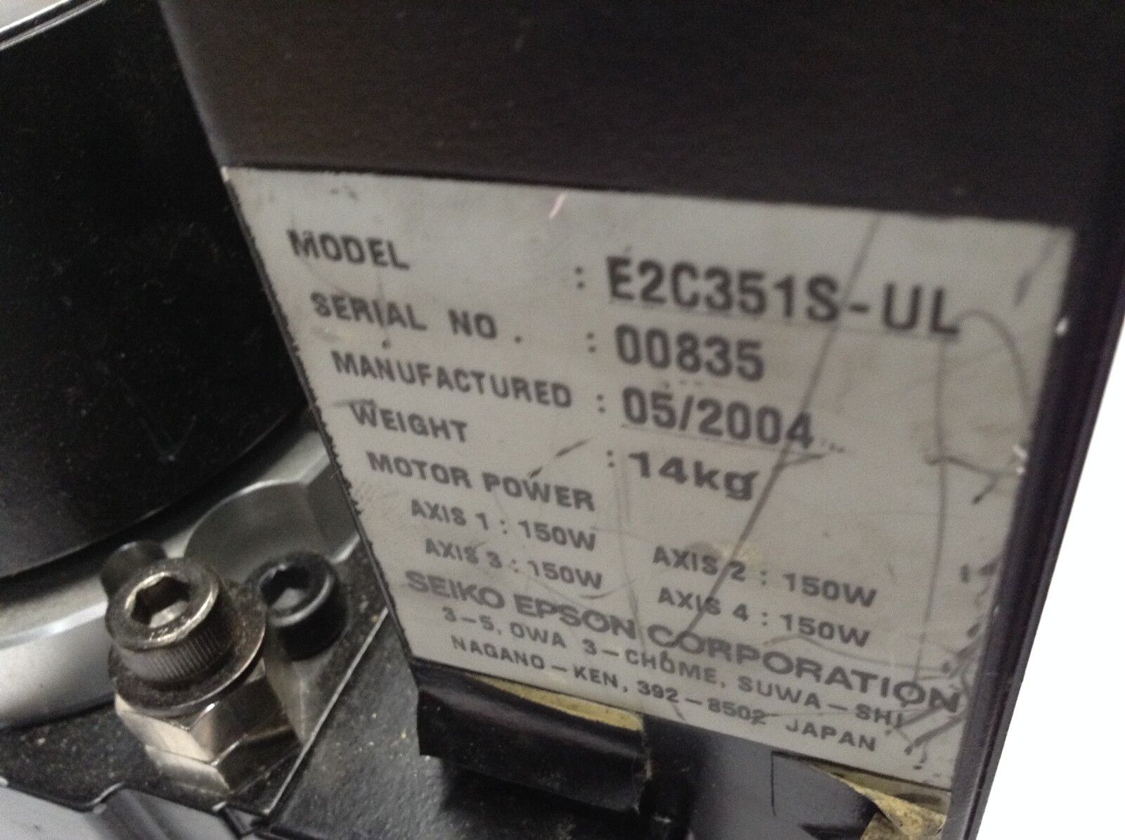 Seiko Epson E2C351S-UL 4 Axis Robot Arm 00835 Manipulator 05/2004 - For parts or not working - Maverick Industrial Sales