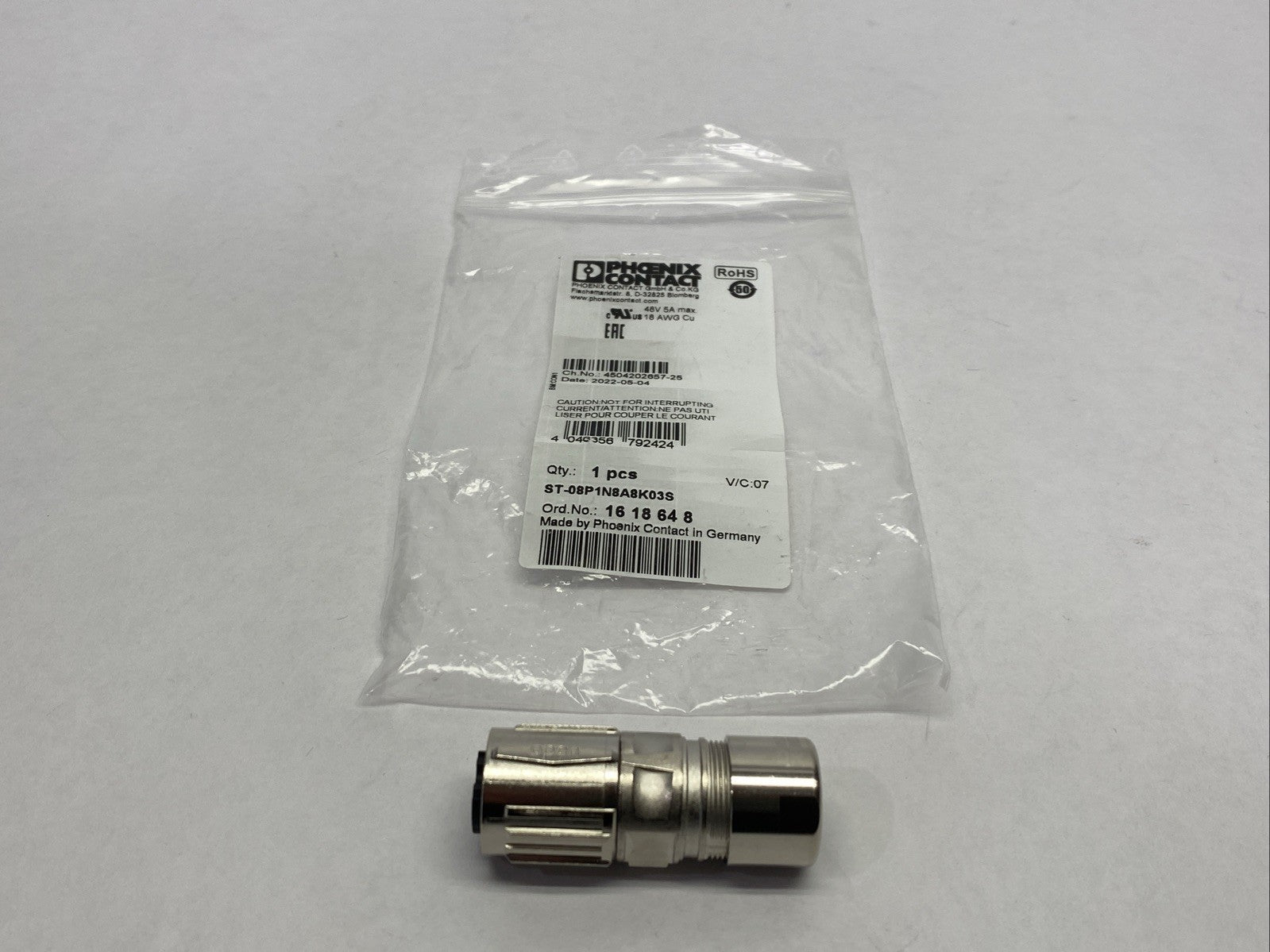 Phoenix Contact ST-08P1N8A8K03S Cable Connector 1618648 - New – Open box - Maverick Industrial Sales